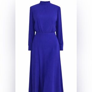 Cobalt Blue Long Sleeve Midi Dress Button Back Vintage Size 4